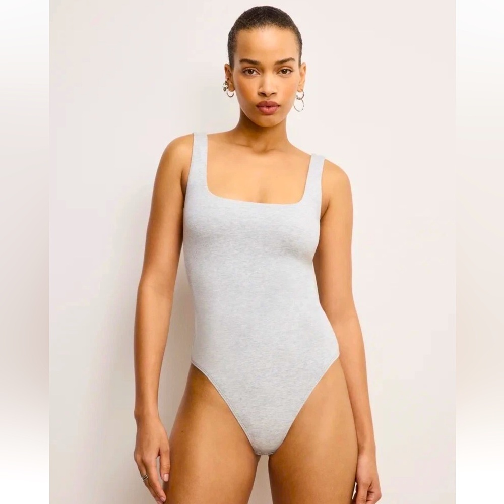 Good American Super Stretch Modern Tank Bodysuit Heather Gray
